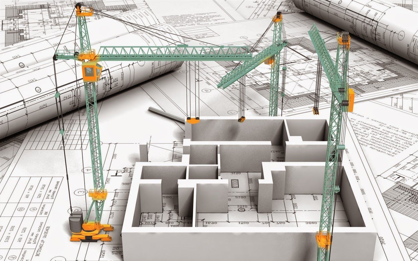 Grúa de construcción sobre un plano técnico